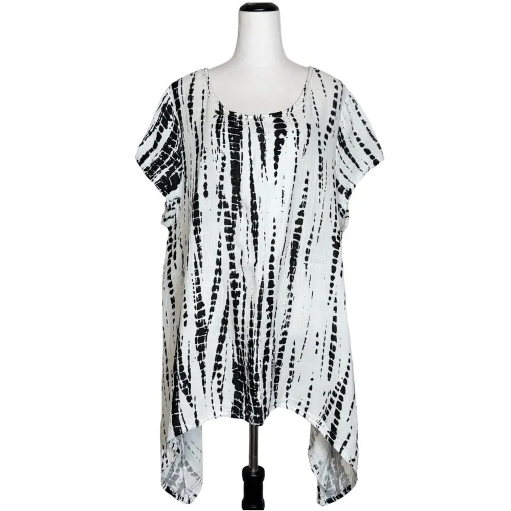 Bryn Walker Oversized XS Black White Tie Dye Cotton Gauze Asymmetric Tunic Top